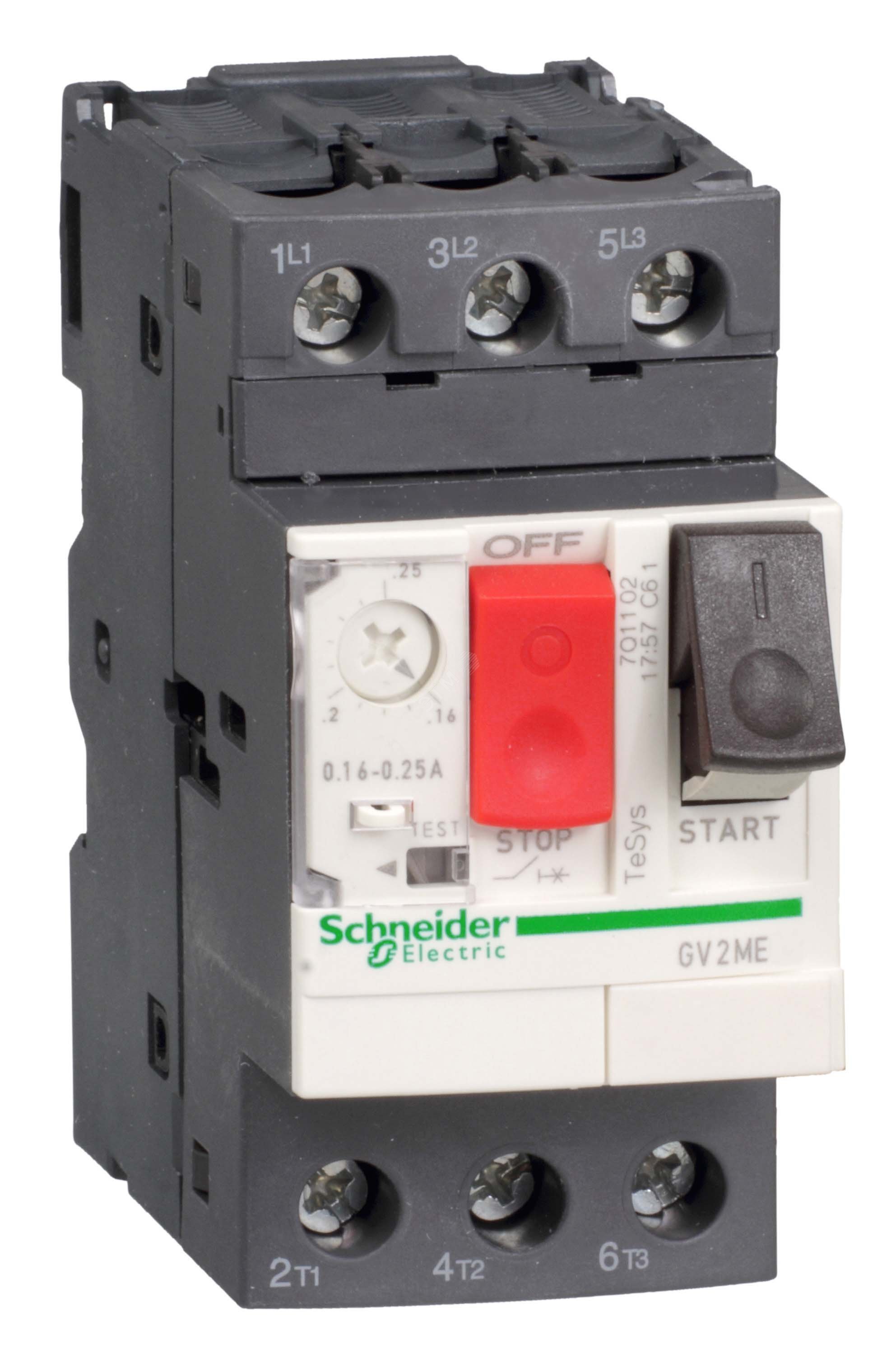 Выключатель автоматический для защиты электродвигателей 1-1.6А GV2 управление кнопками GV2ME06 Schneider Electric - превью