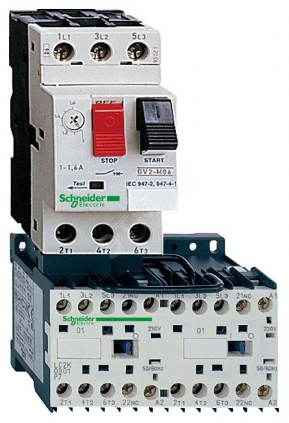 Выключатель автоматический для защиты электродвигателей АД TeSys 1-1.6А 220В AC GV2ME06K2M7 Schneider Electric - превью