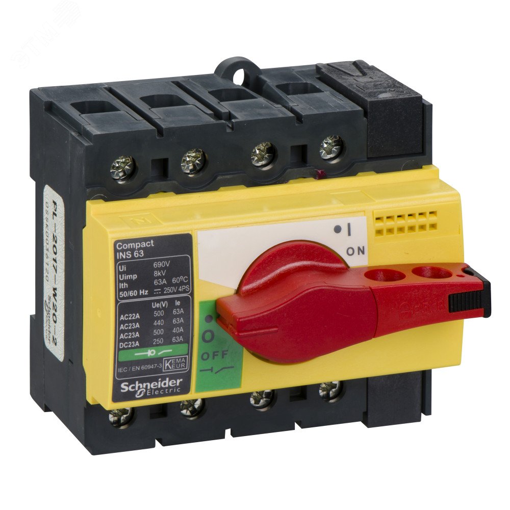 Выключатель-разъединитель INS63 4п красная рукоятка/желтая панель 28919 Schneider Electric - превью 2