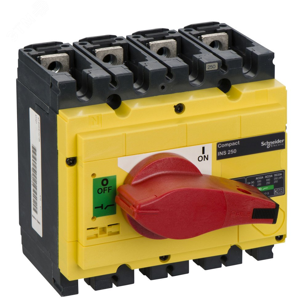 Выключатель-разъединитель INS250 4п красная рукоятка/желтая панель 31127 Schneider Electric - превью 2