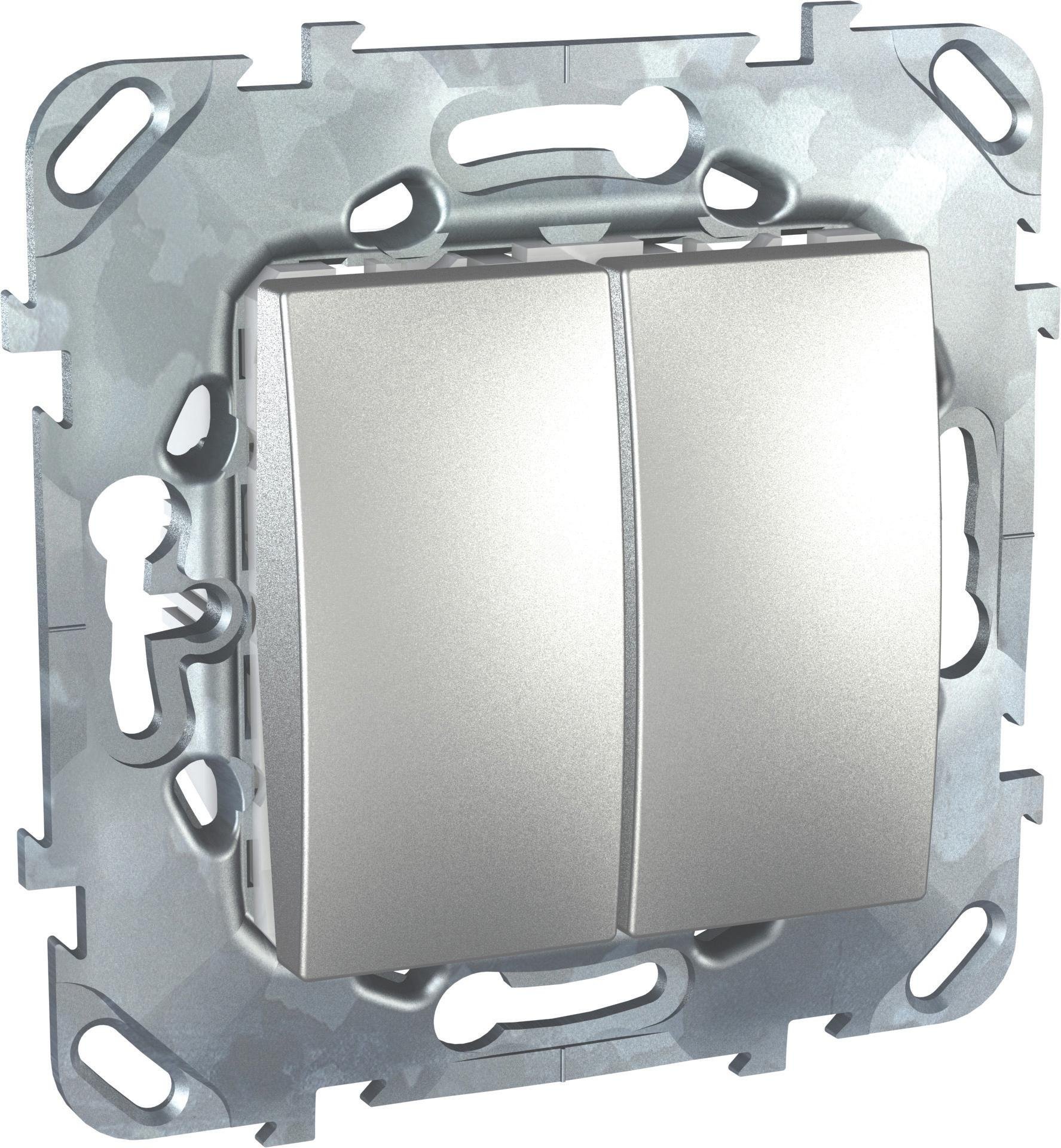 UNICAtop Переключатель двухклавишный в рамку      алюминий MGU5.213.30ZD Schneider Electric - превью 2