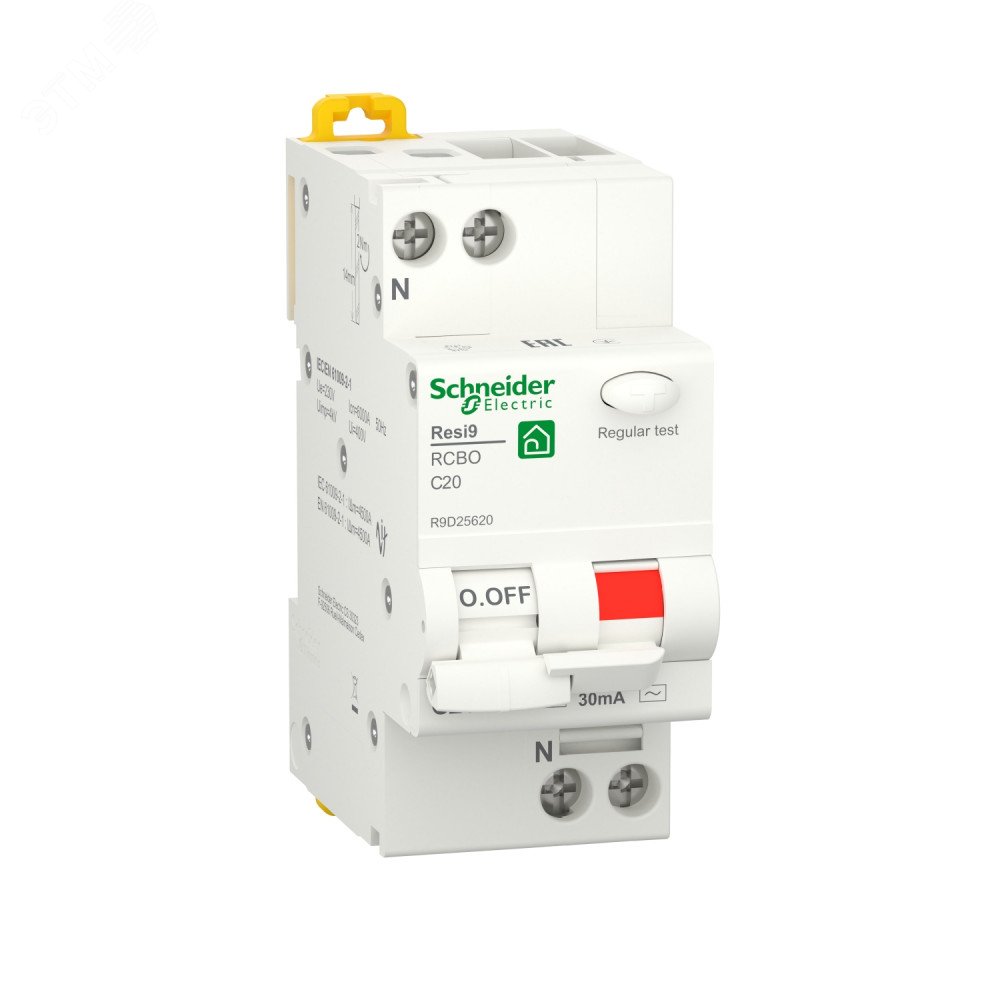 Выключатель автоматический дифференциальный Resi9 1П+Н  20А 30мА 6кА тип AC R9D25620 Schneider Electric - превью