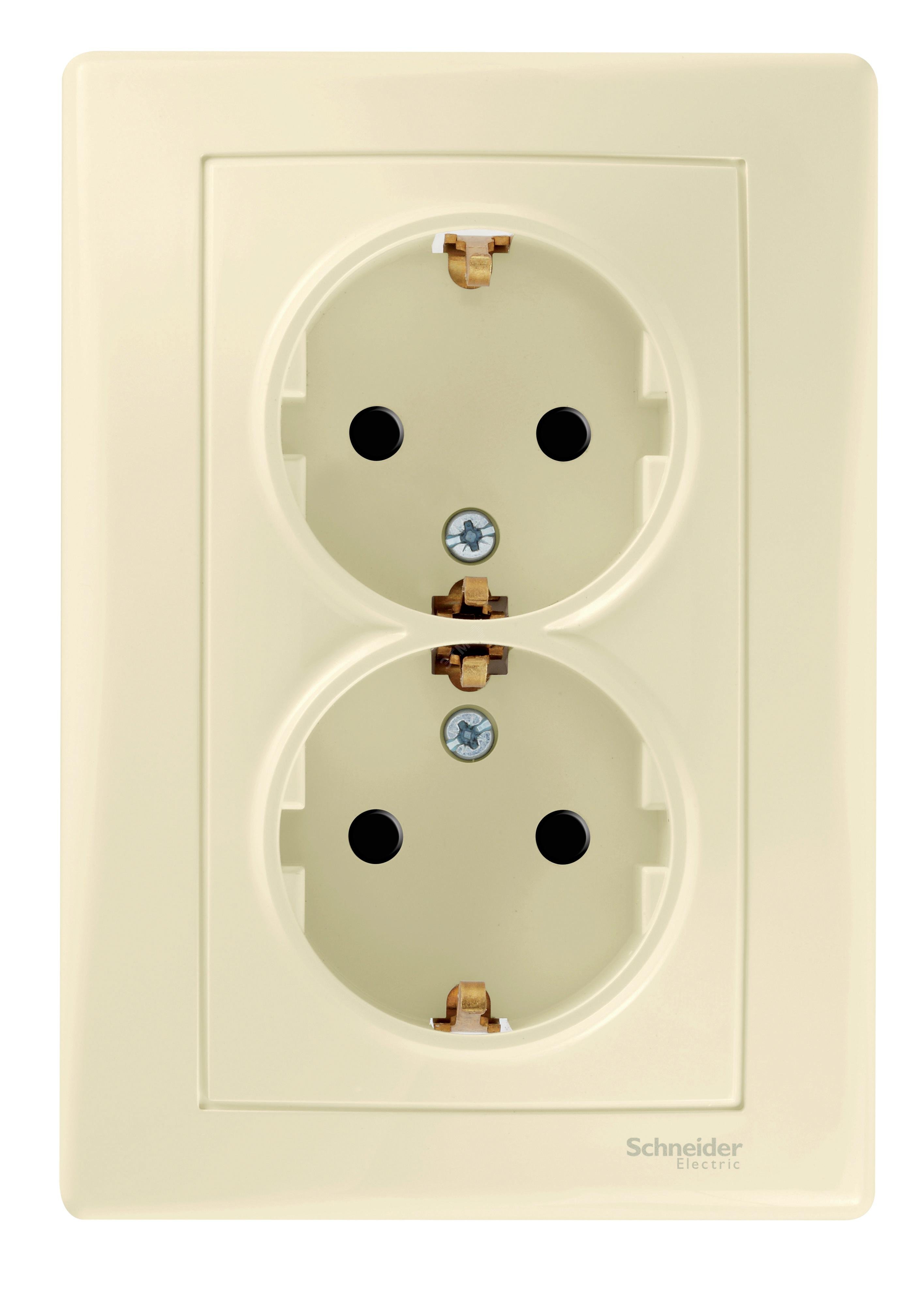 Изображение товара Sedna Розетка двойная с заземлением со шторками бежевая в сборе (шт)