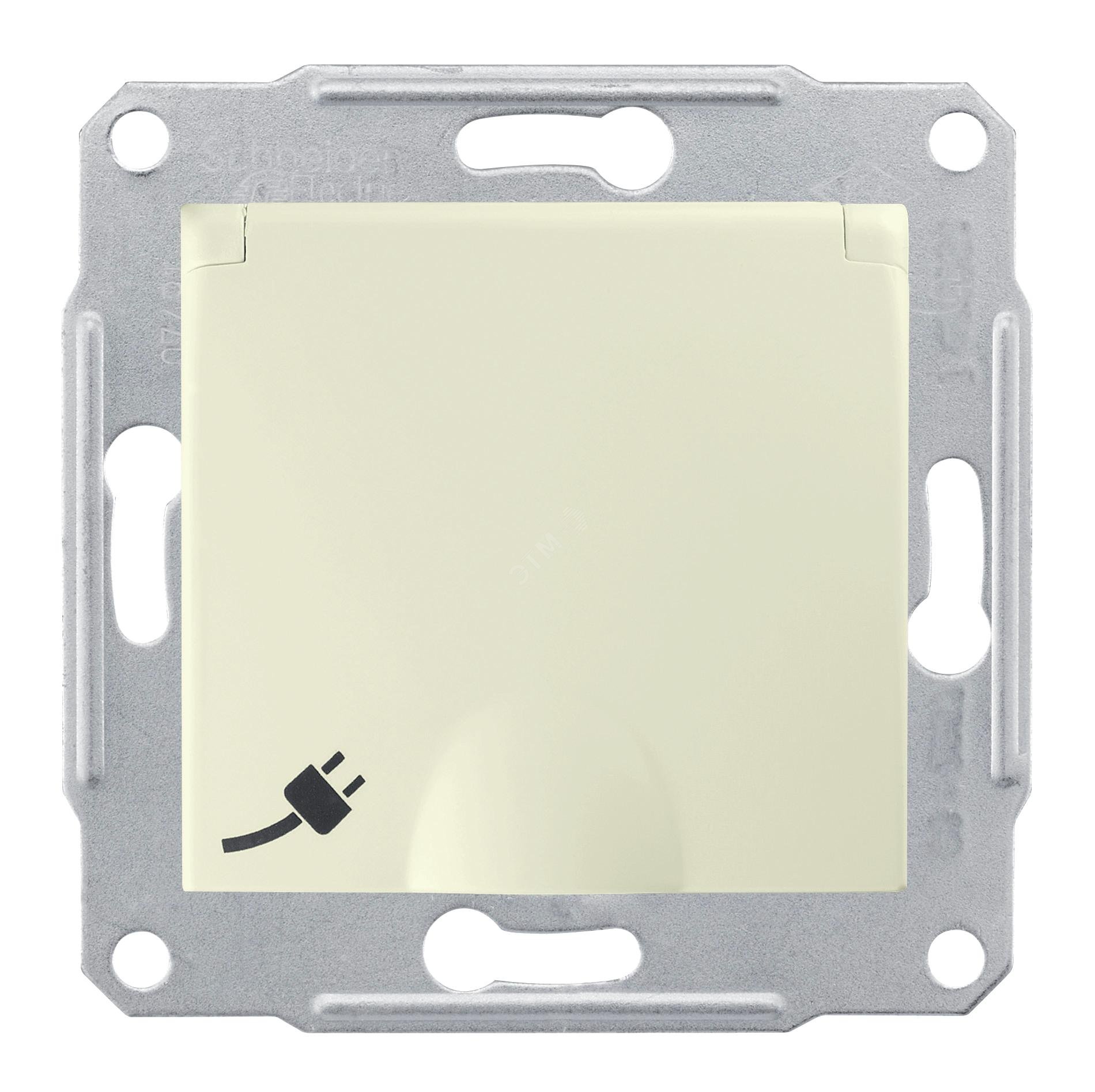 Изображение товара Розетка с заземлением и шторками в рамке бежевого цвета 16А IP20 Schneider Electric