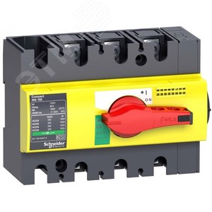 Выключатель-разъединитель INS160 3п красная рукоятка/желтая панель 28928 Schneider Electric - 3