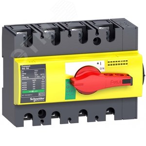 Выключатель-разъединитель INS160 4п красная рукоятка/желтая панель 28929 Schneider Electric - 2