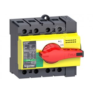 Выключатель-разъединитель INS63 4п красная рукоятка/желтая панель