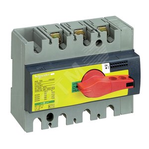 Выключатель-разъединитель INS100 3п красная рукоятка/желтая панель