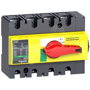 Выключатель-разъединитель INS125 4п красная рукоятка/желтая панель