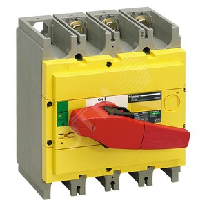 Выключатель-разъединитель INS250 3п красная рукоятка/желтая панель