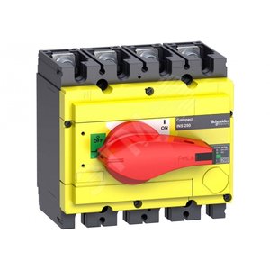 Выключатель-разъединитель INS250 4п красная рукоятка/желтая панель