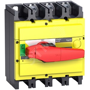 Выключатель-разъединитель INS400 3п красная рукоятка/желтая панель