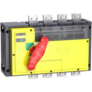 Выключатель-разъединитель INV1250 4п красная рукоятка/желтая панель