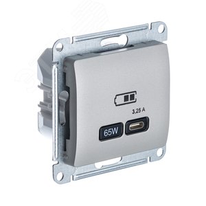 GLOSSA USB розетка тип-C 65Вт высокоскор.заряд. QC, PD, механизм, платина
