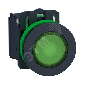 Кнопка 22мм, 24В, зеленая, с подсветкой, заподлицо, пластик