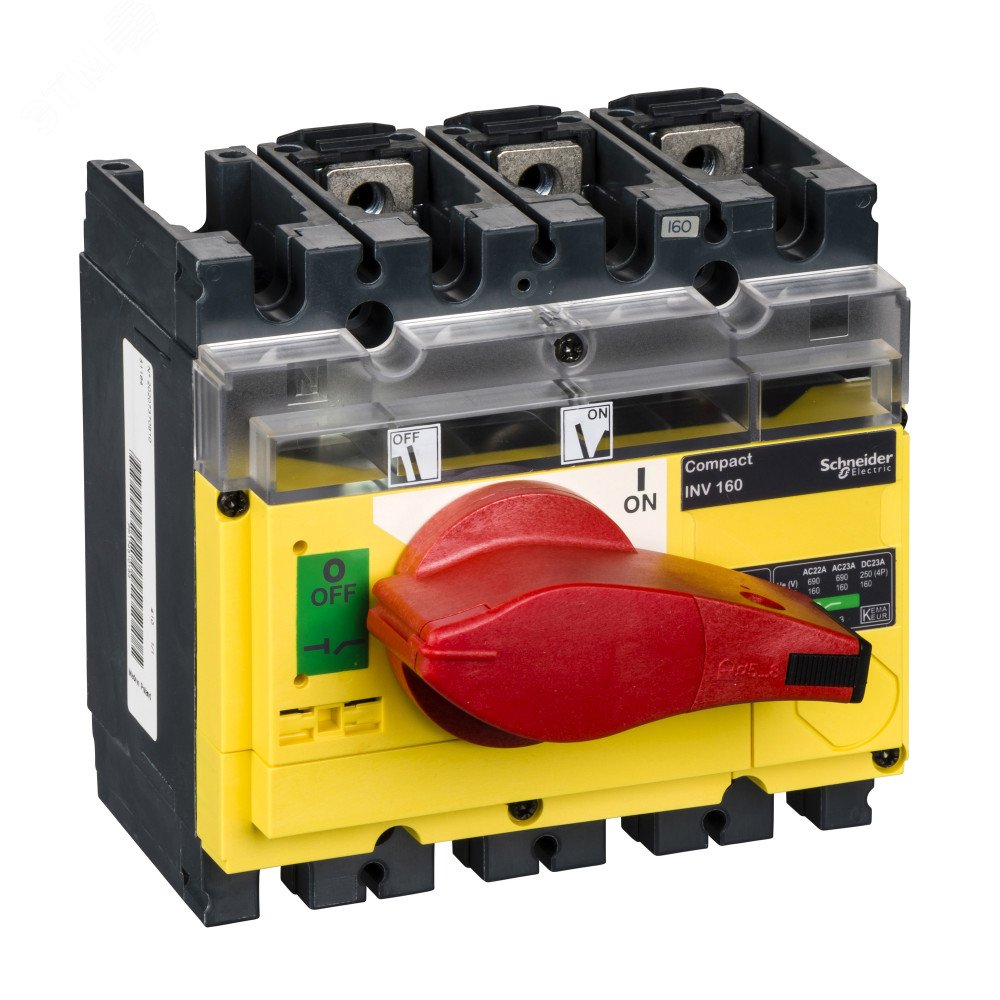 Выключатель-разъединитель INV160 3п красная рукоятка/желтая панель 31184 Schneider Electric - превью 3