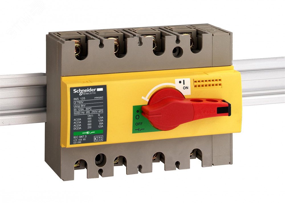 Выключатель-разъединитель INS160 4п красная рукоятка/желтая панель 28929 Schneider Electric - превью 4