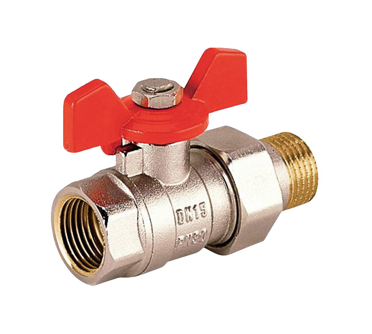 Кран шаровой для воды резьбовой с американкой ВН DN = 15 PN = 30 Тмах = 90 С рукоятка бабочка