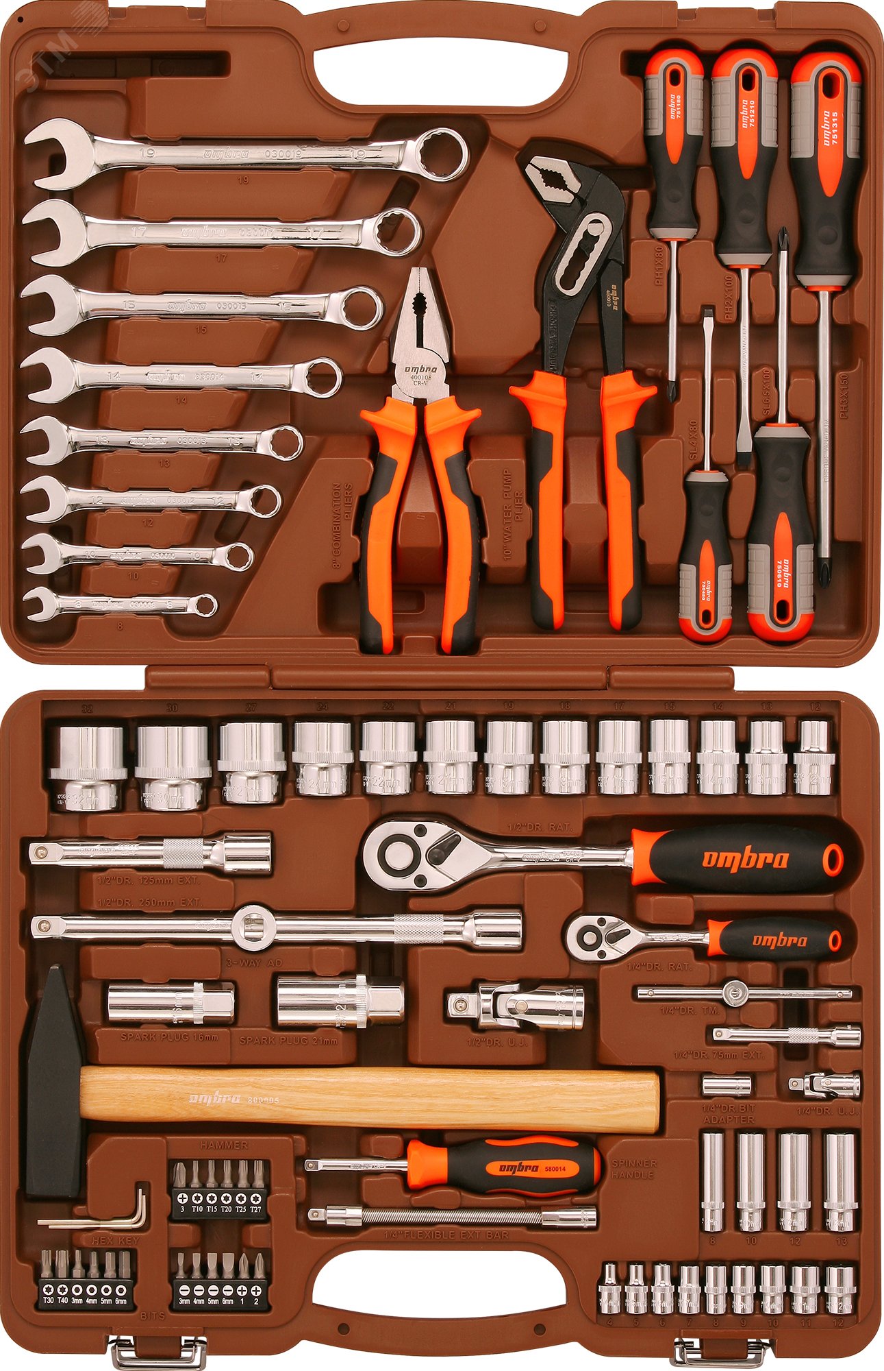 Изображение товара Набор инструмента универсальный 1/4'', 1/2''DR, 77 предметов (шт)