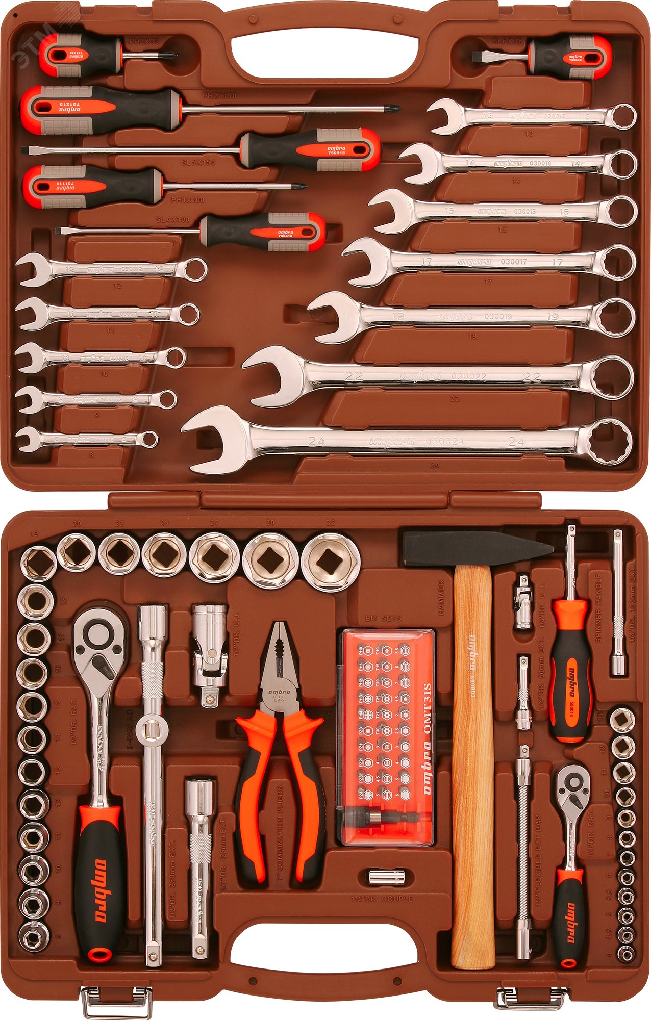 Изображение товара Набор инструмента универсальный 1/4'', 1/2''DR, 93 предмета (шт)