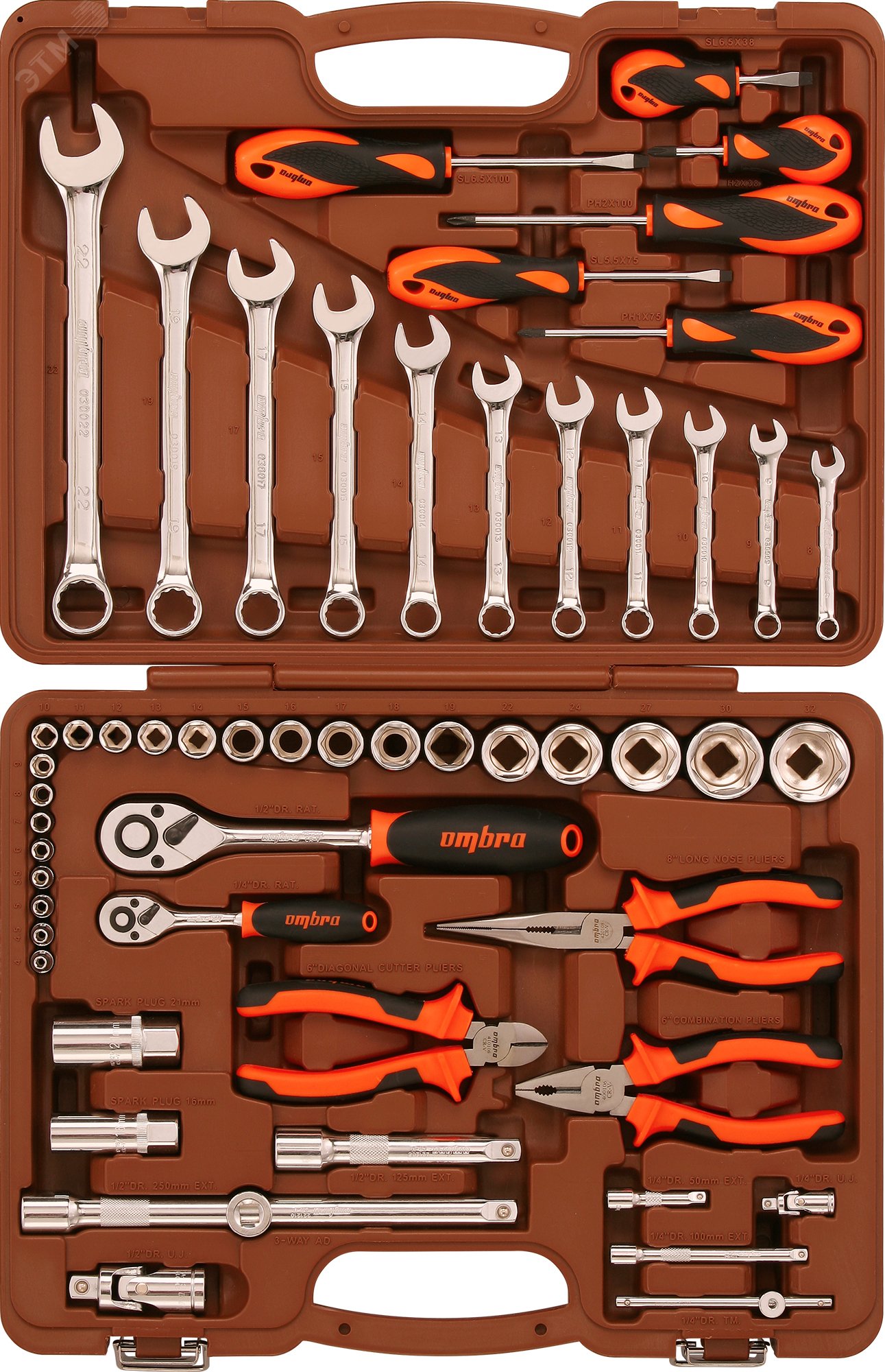 Изображение товара Универсальный набор инструмента Ombra OMT55S 55 предметов 1/4'' и 1/2''DR