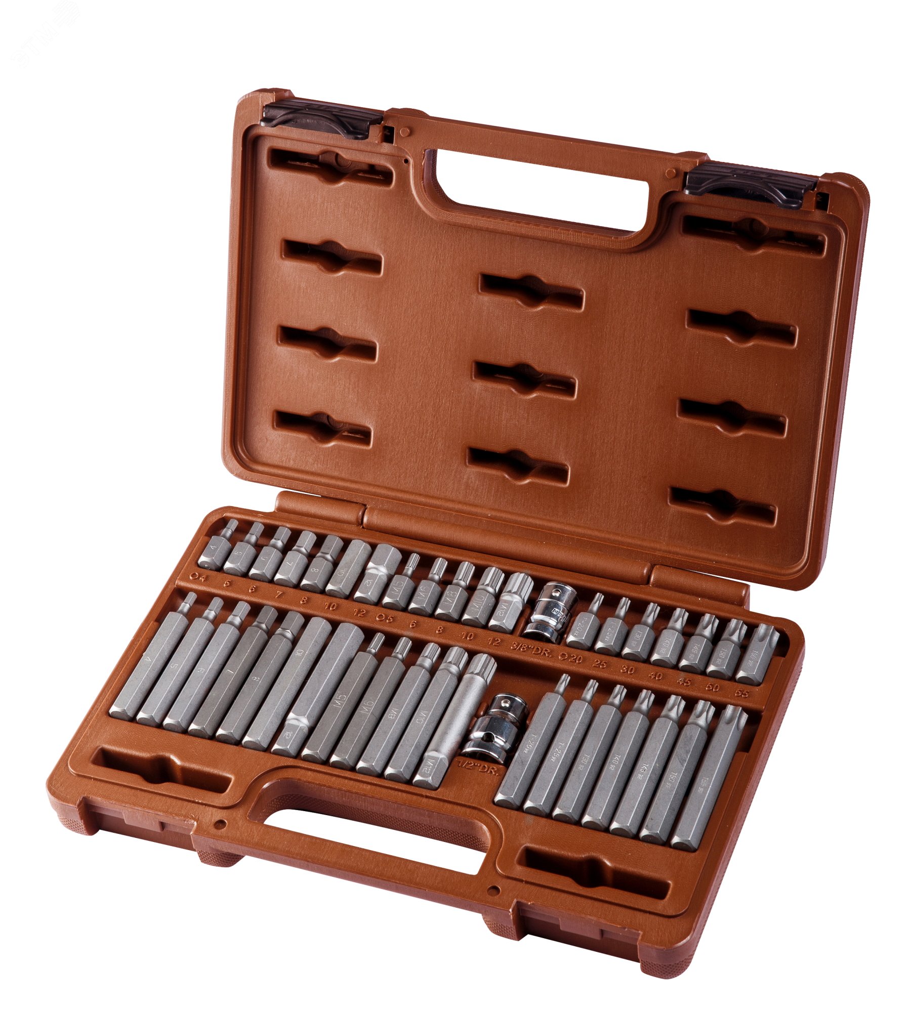 Изображение товара Набор вставок-бит и переходников 3/8'' 1/2''DR 40 предметов Ombra