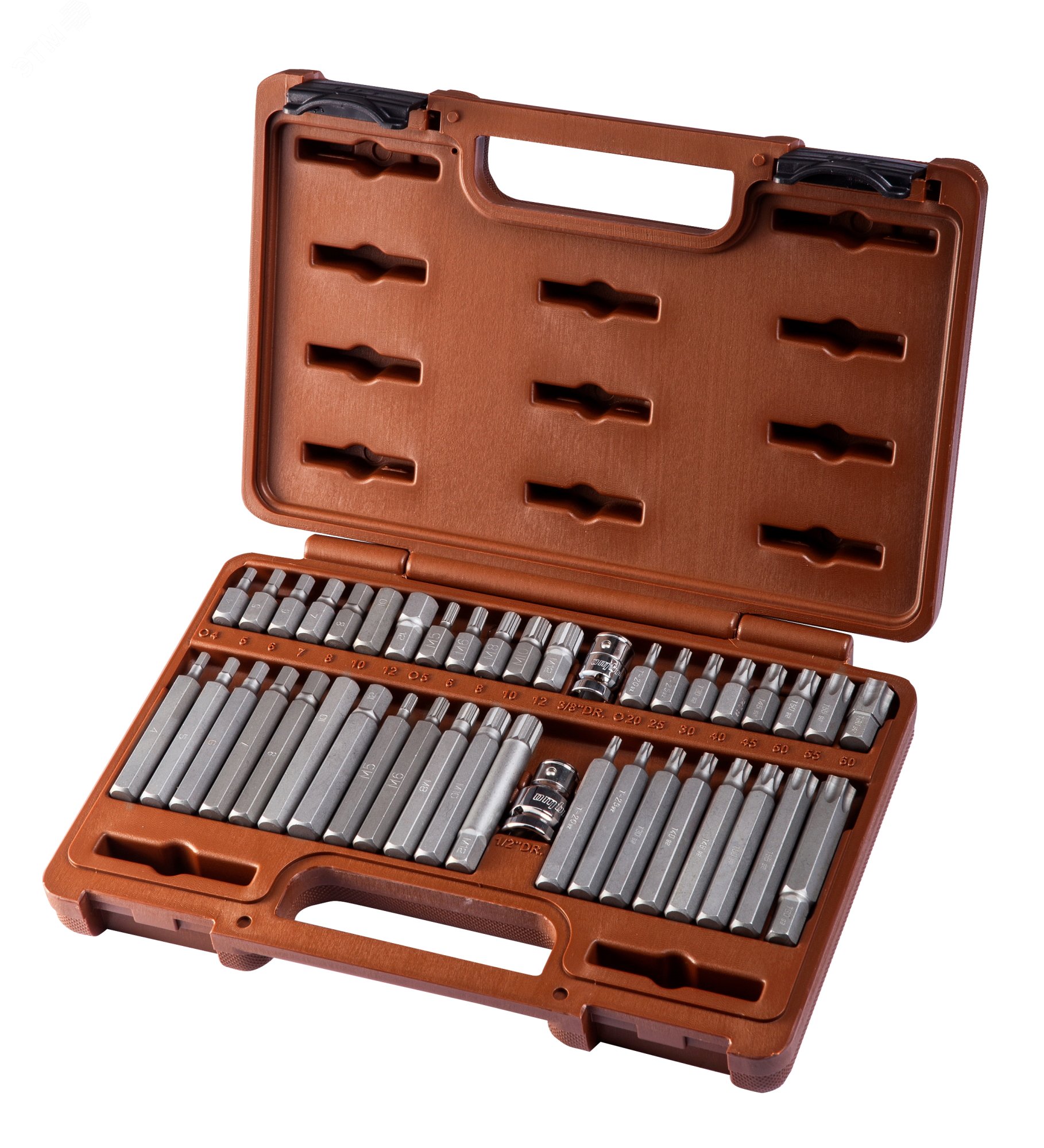 Изображение товара Набор вставок-бит и переходников 3/8 и 1/2 дюйма 42 предмета Ombra