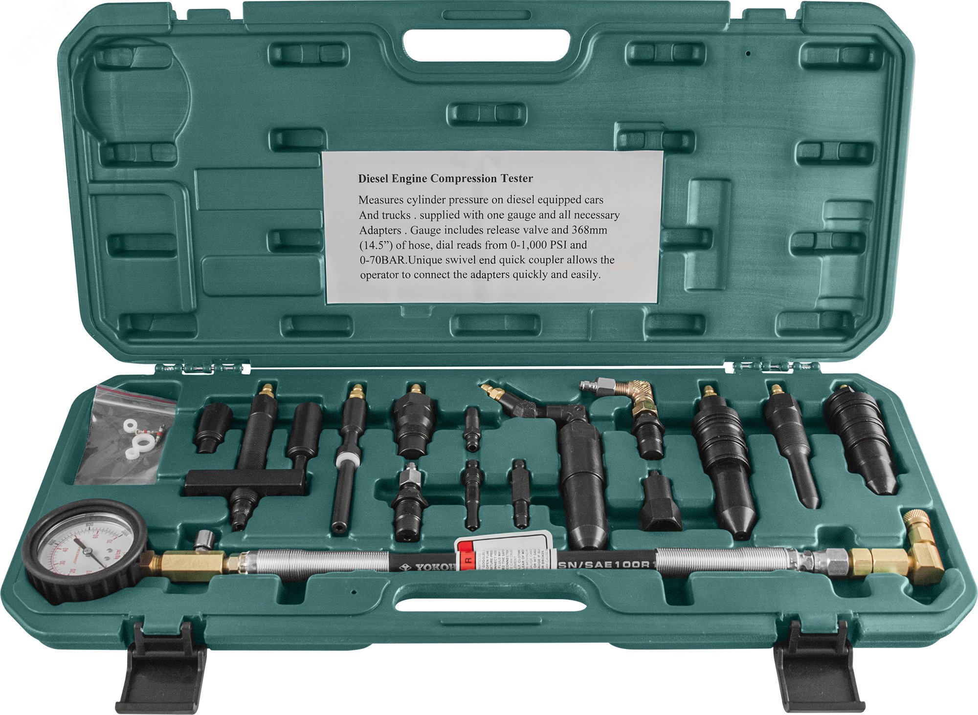 Изображение товара Универсальный компрессометр дизельных двигателей с адаптерами и гидронаполненным манометром
