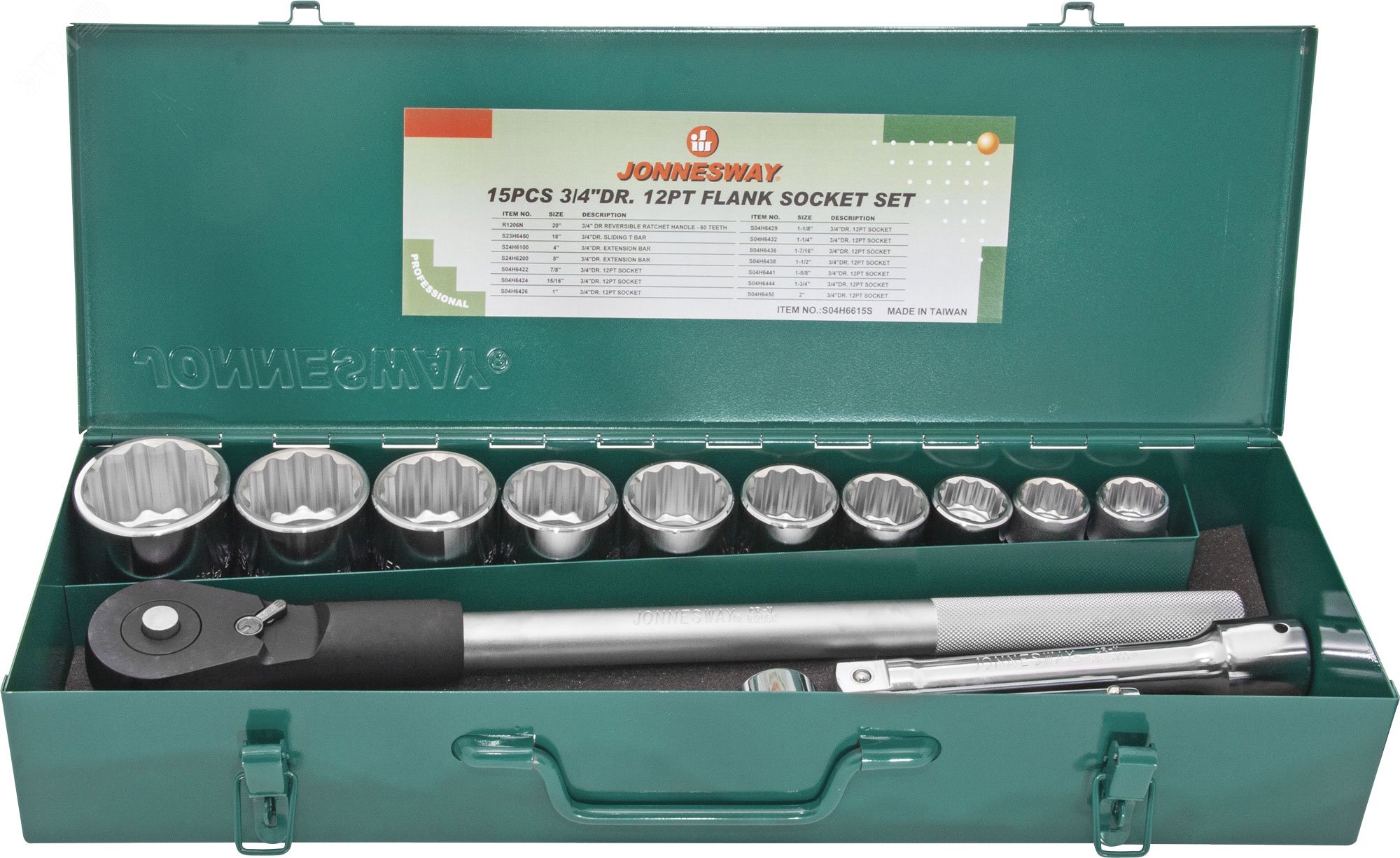 Изображение товара Набор головок торцевых дюймовых 3/4''DR, SAE 7/8''--2'', 15 предметов (шт)