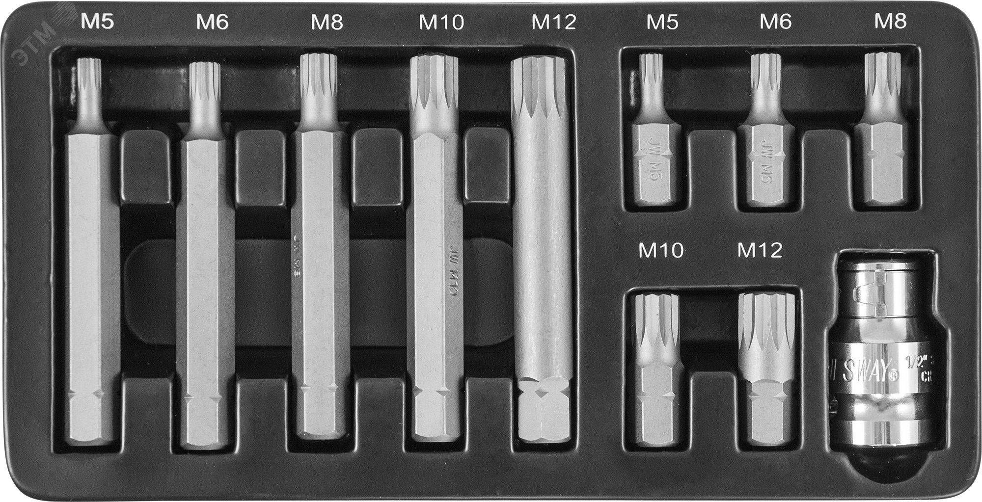 Изображение товара Набор вставок-бит 10 мм DR SPLINE с переходником Jonnesway