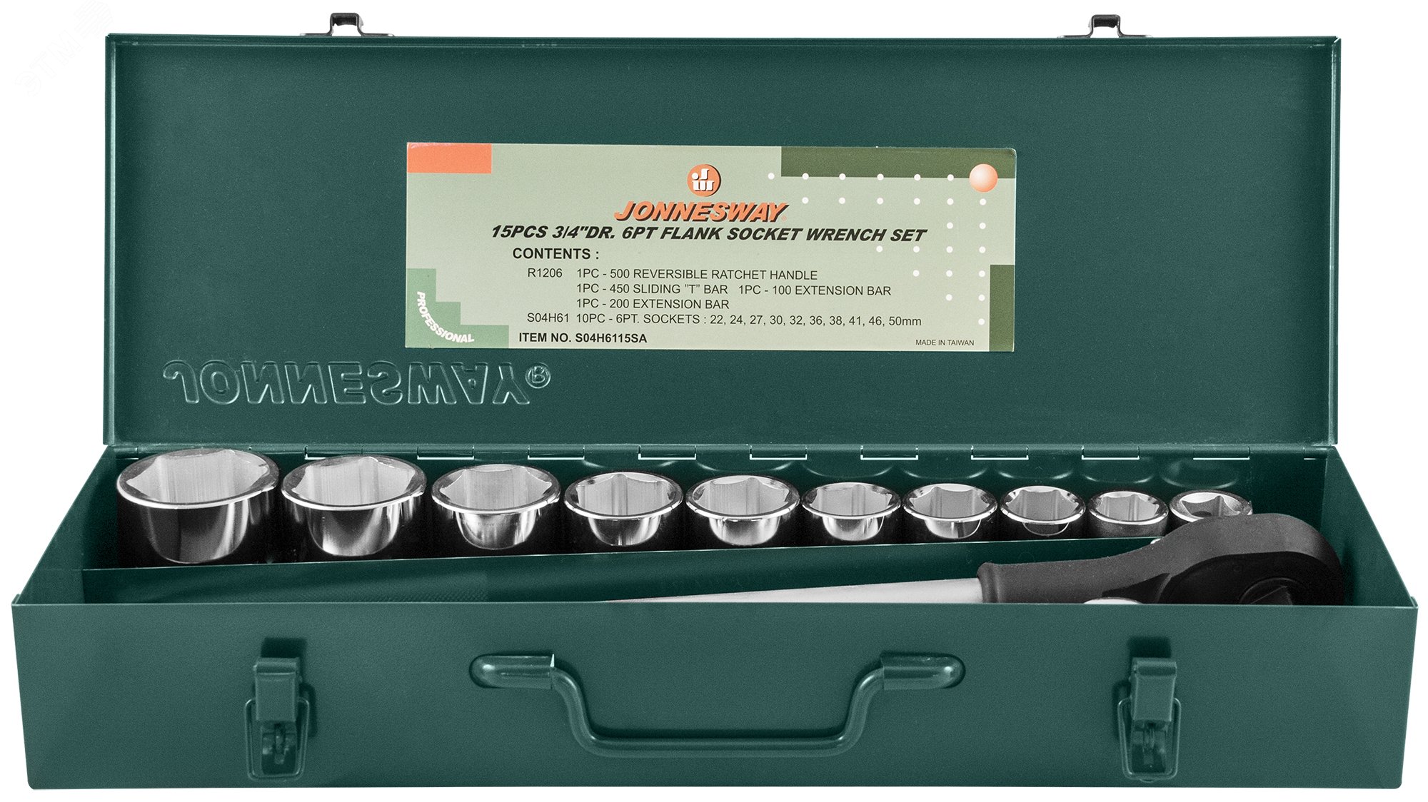 Изображение товара Набор головок торцевых 3/4''DR, 22-50 мм, 15 предметов (шт)