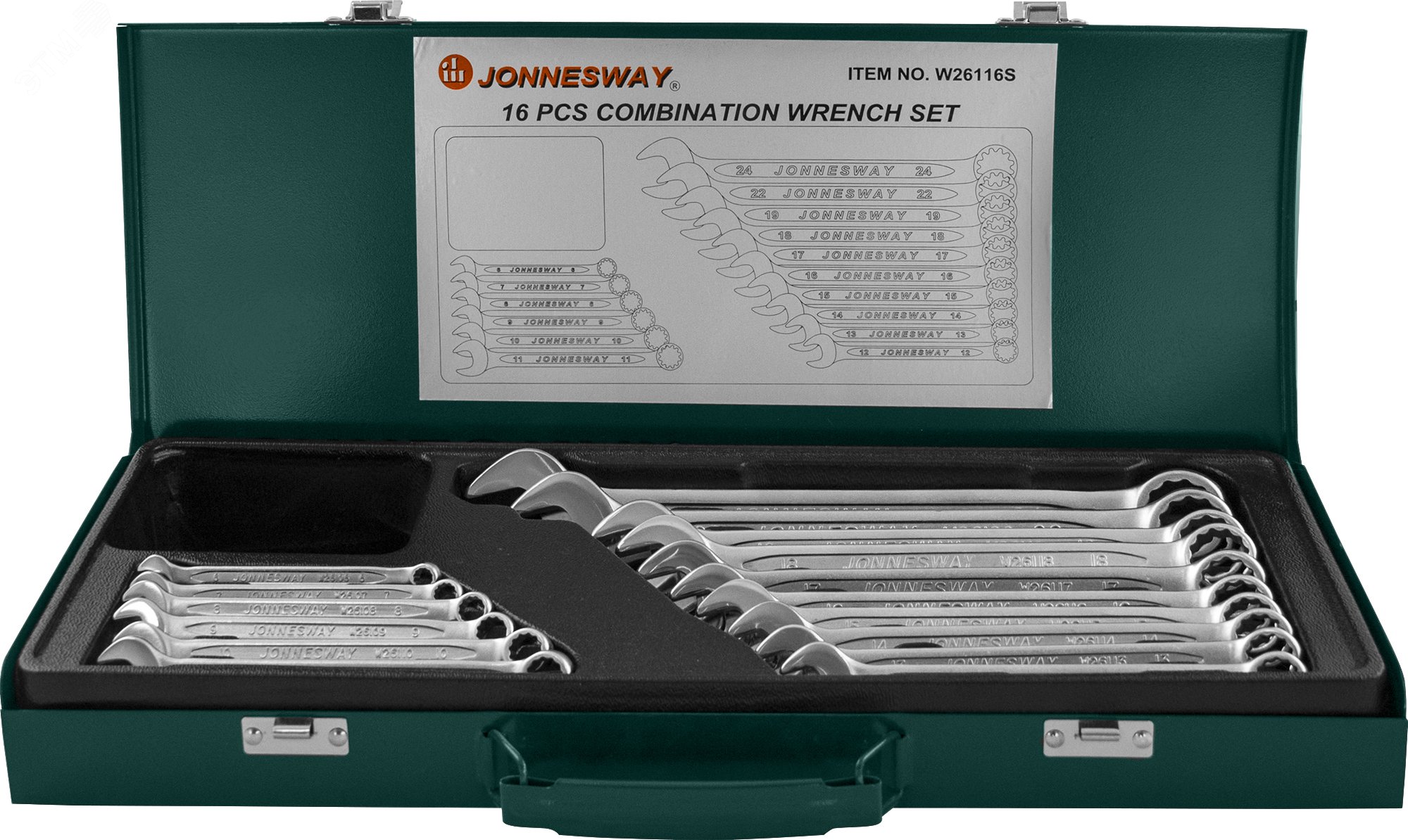 Набор ключей гаечных комбинированных в кейсе, 6-24 мм, 16 предметов W26116S Jonnesway