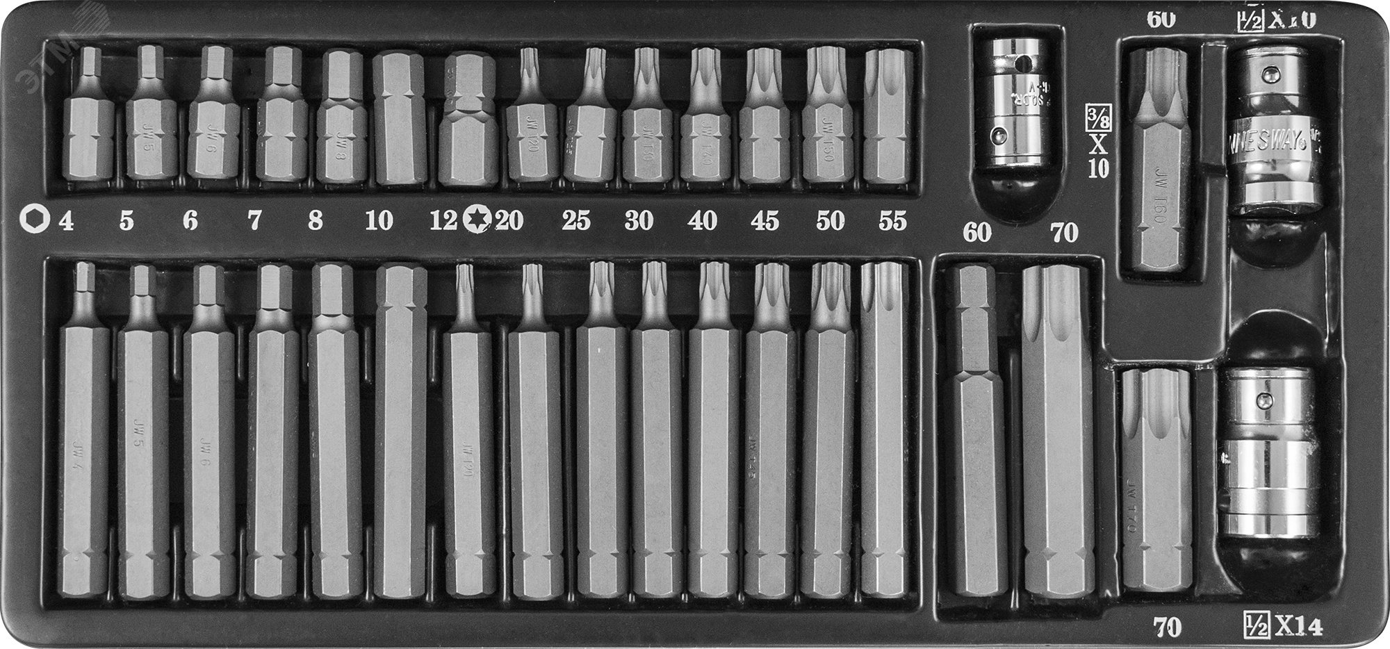 Изображение товара Набор вставок-бит 10 мм и 14 мм DR с переходниками 35 предметов