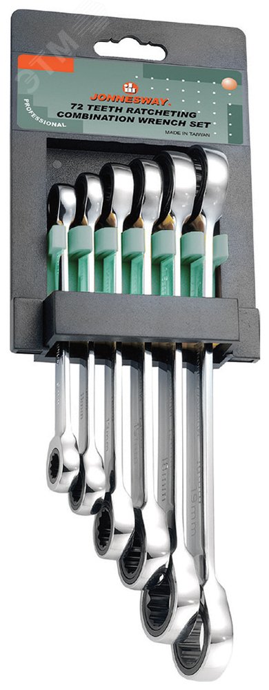 Изображение товара Набор ключей гаечных накидных трещоточных на держателе, 8-19 мм, 6 предметов (шт)