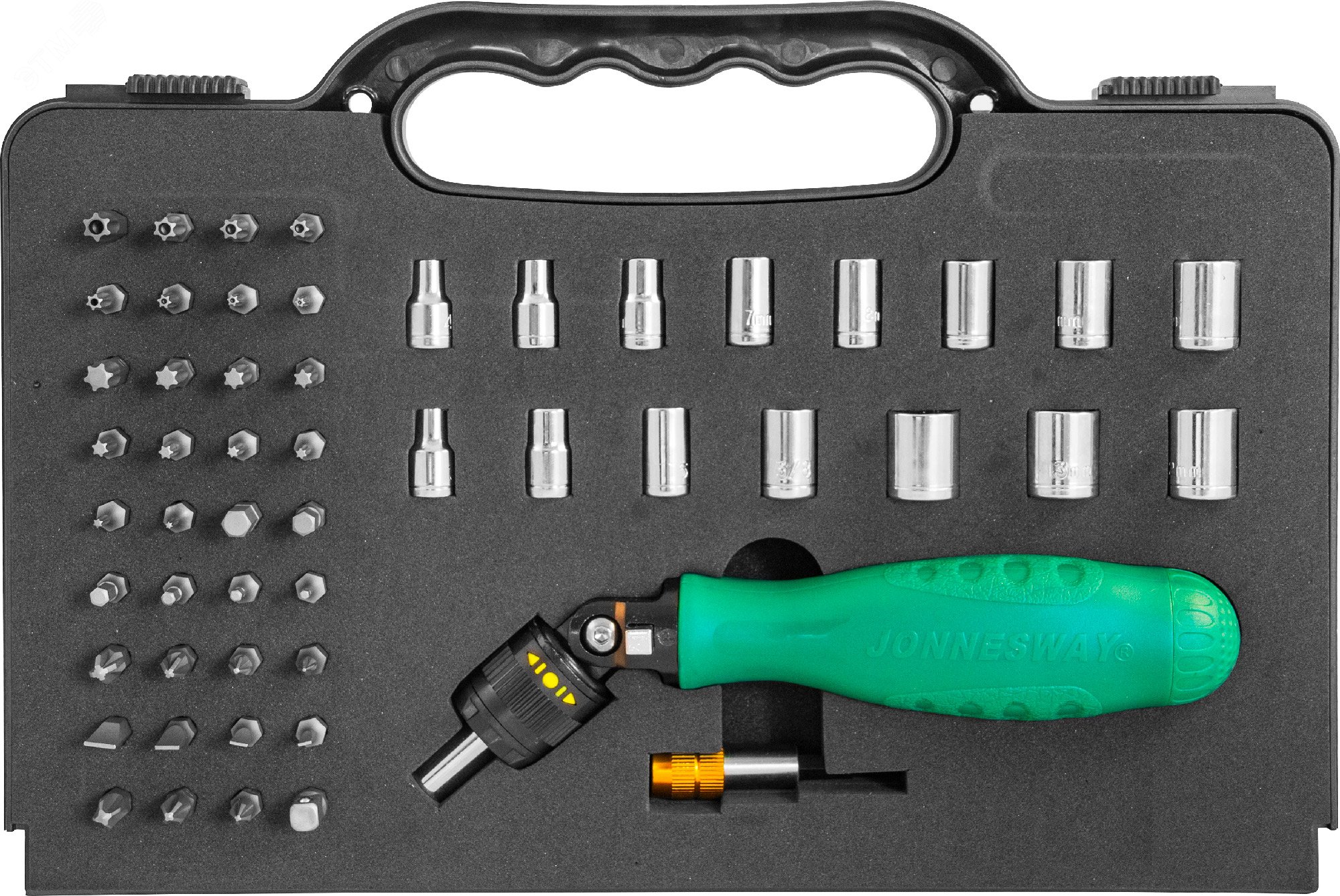 Изображение товара Рукоятка отверточная трещоточная с гибкой головкой и набором из 53 предметов