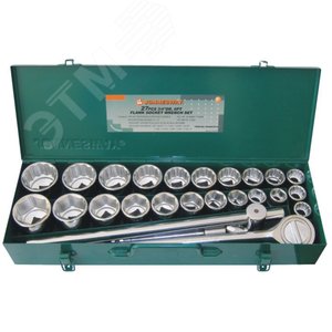 Изображение товара Набор головок торцевых 3/4''DR, дюймовых 12 гр. SAE 7/8''--2'', метрических 6 гр. 22-50 мм, 27 предметов (шт)