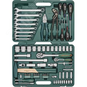 Изображение товара Набор инструмента универсальный 1/4'', 1/2''DR, 77 предметов (шт)