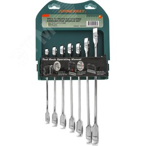 Изображение товара Набор ключей гаечных комбинированных трещоточных на держателе, 10-19 мм, 7 предметов (шт)