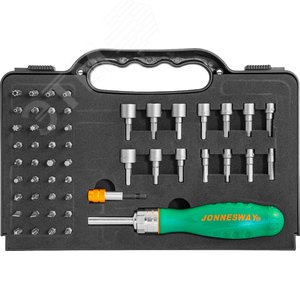 Изображение товара Рукоятка отверточная трещоточная в наборе с битами и насадками, 52 предмета (шт)