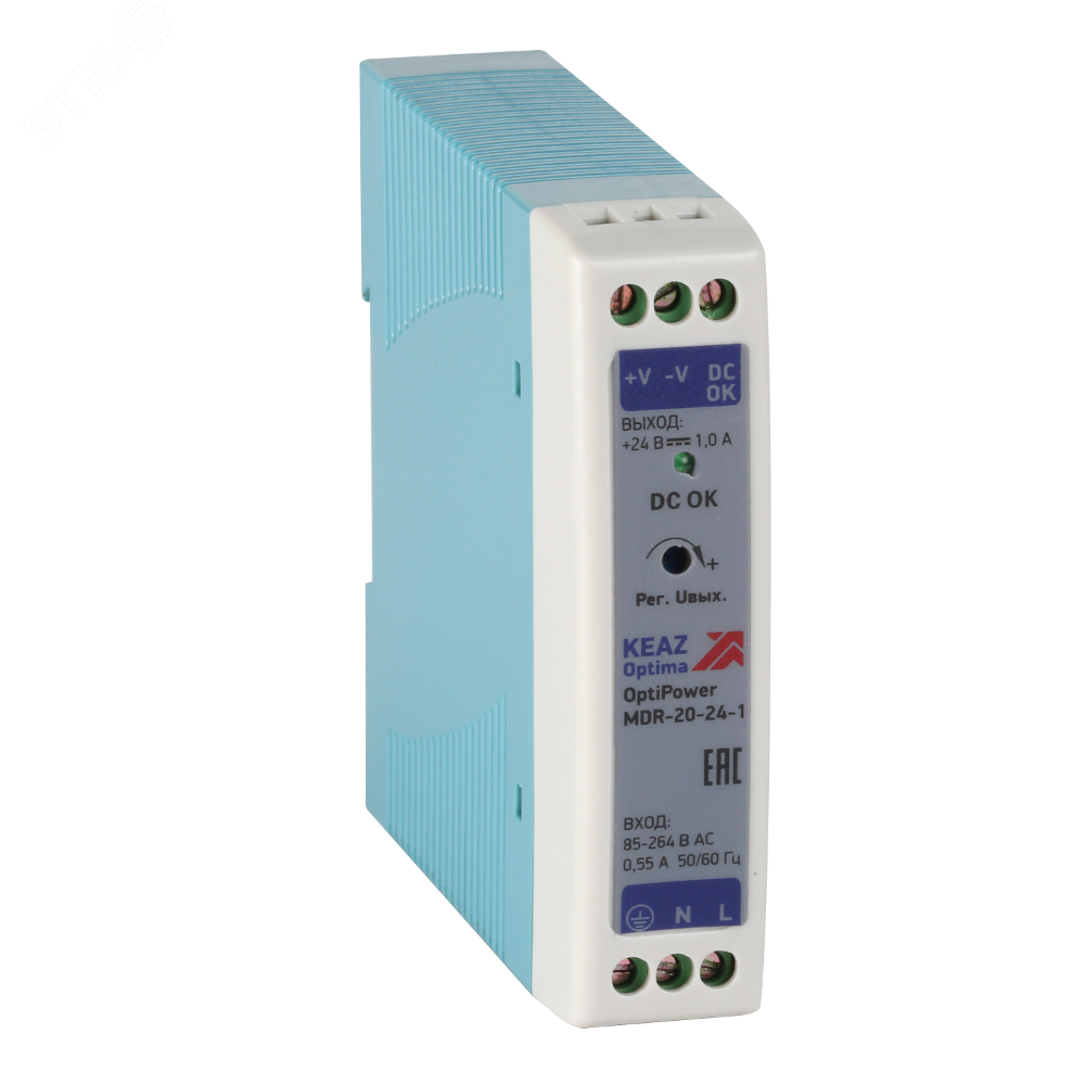 Изображение товара Блок питания OptiPower MDR-20-24-1 24 В 20 Вт для автоматики и промышленных систем