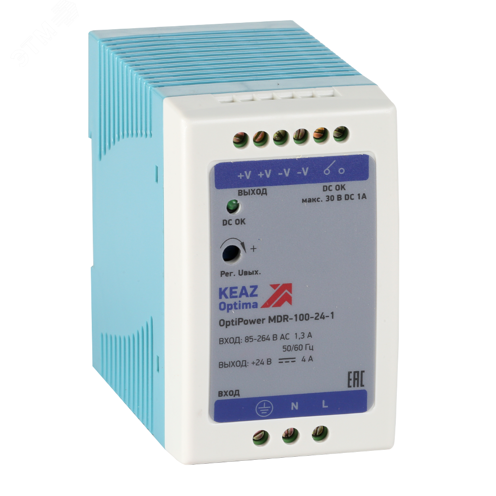 Изображение товара Блок питания OptiPower MDR-100-24-1 100 Вт стабилизированный на DIN-рейку
