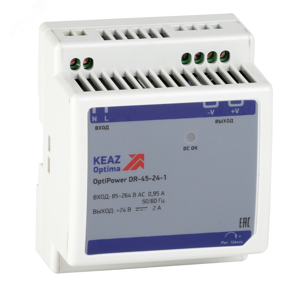 Изображение товара Блок питания OptiPower DR-45-24-1 45Вт 24В для автоматизации DIN-рейка