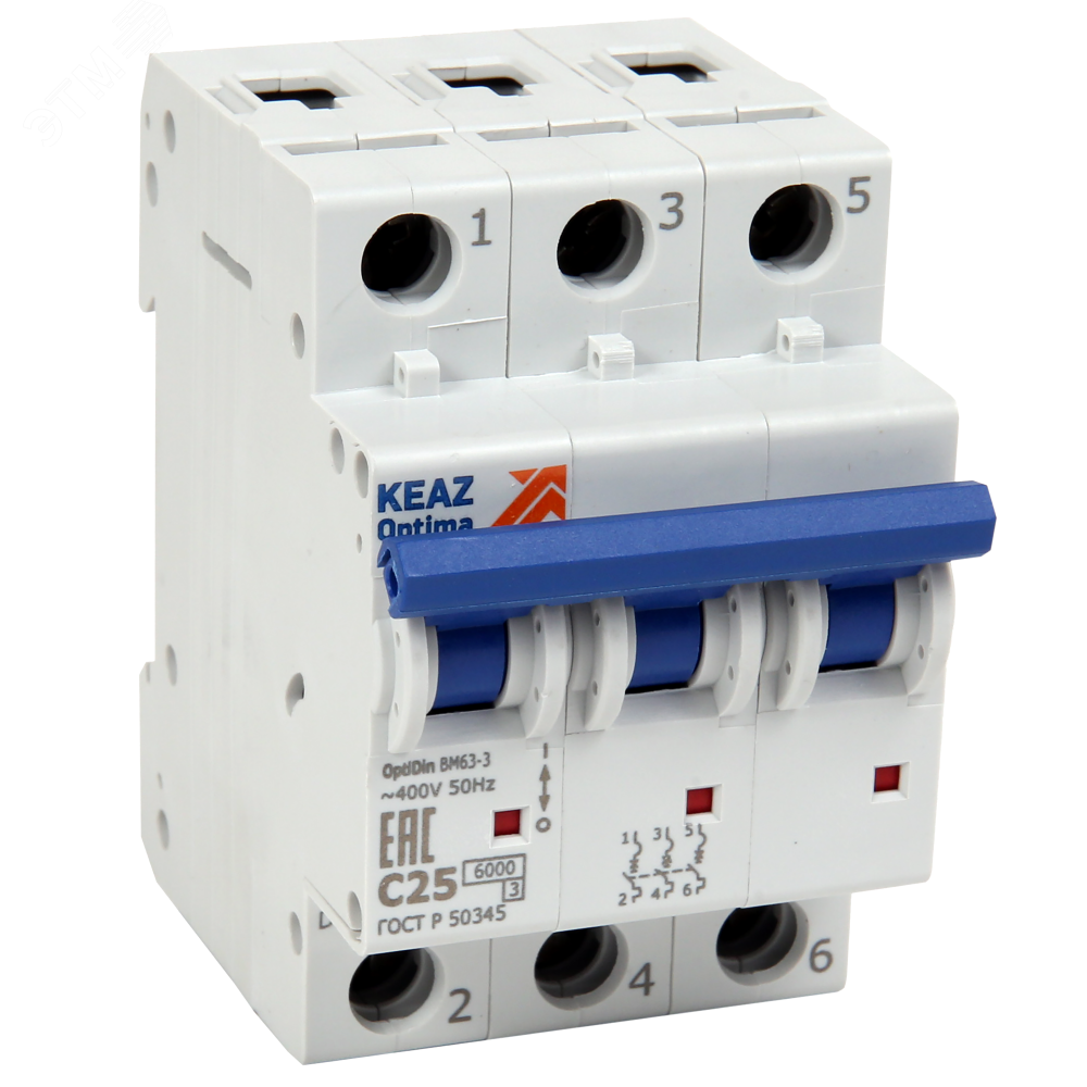 Изображение товара Выключатель автоматический 3п 10А D 10кА AC OptiDin BM63-M-3D10-10-УХЛ3