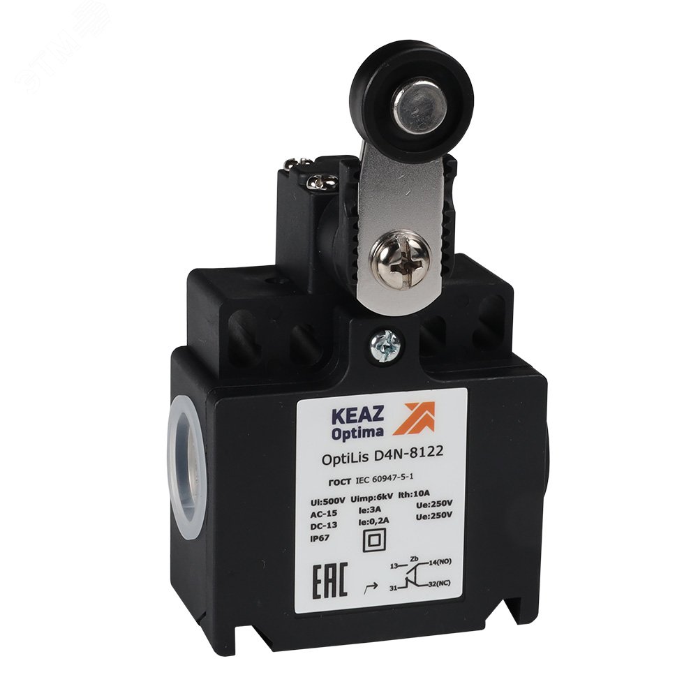 Изображение товара Выключатель концевой OptiLiS D4B-4116N регулируемый рычаг с пластиковым роликом