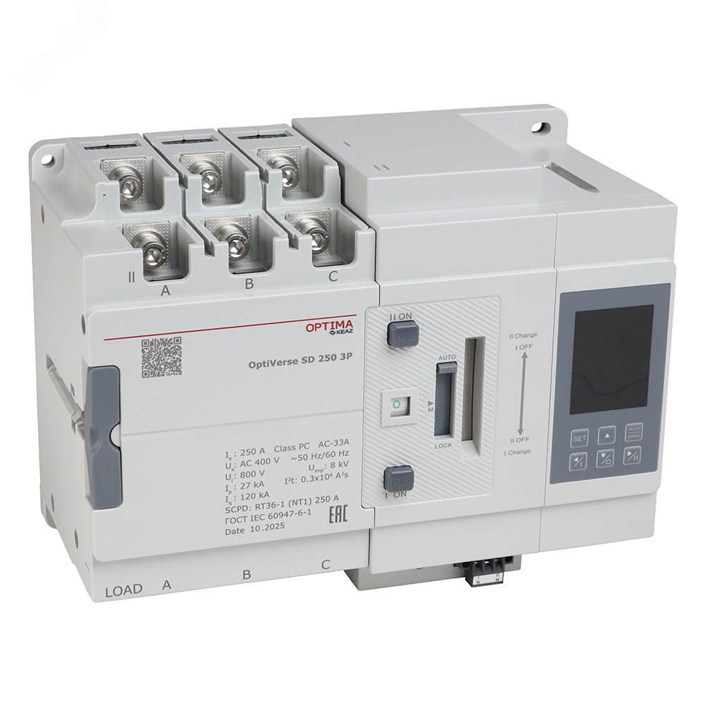 Изображение товара Устройство автоматического ввода резерва OptiVerse SD 250 4P 250A 400В с дисплеем