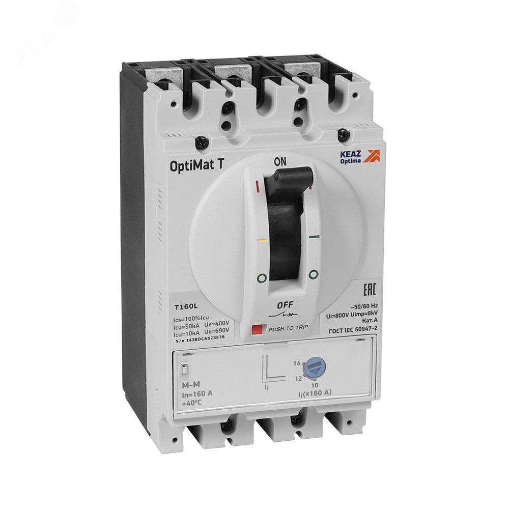 Изображение товара Выключатель автоматический защиты двигателя OptiMat T160L M-M 160 A 3P (шт)