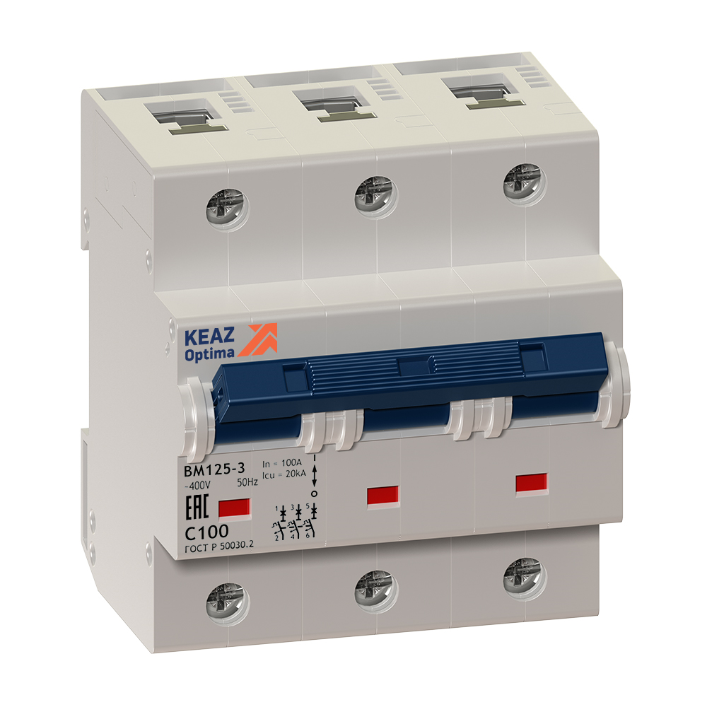 Выключатель автоматический трехполюсный 100А C 20 кА OptiDin BM125-3C100-8ln-УХЛ3