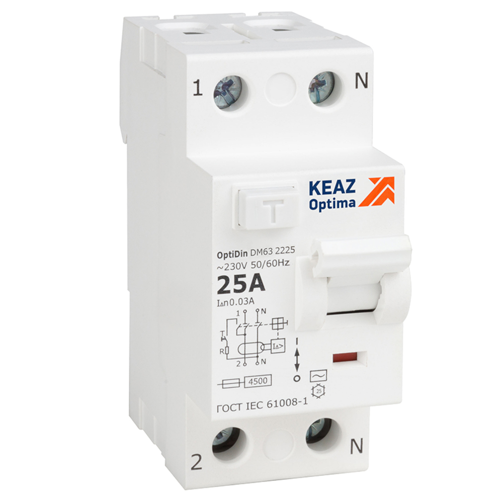 Выключатель дифференциального тока (УЗО) без защиты от сверхтоков 2П 40А 30мА АС 4,5кА OptiDin DM63-2240-AC-4,5-УХЛ4