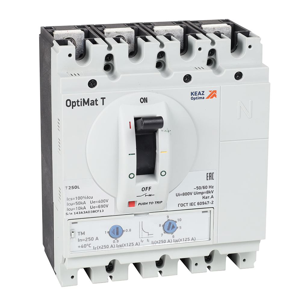 Выключатель автоматический OptiMat T250L TM 250 A 4P