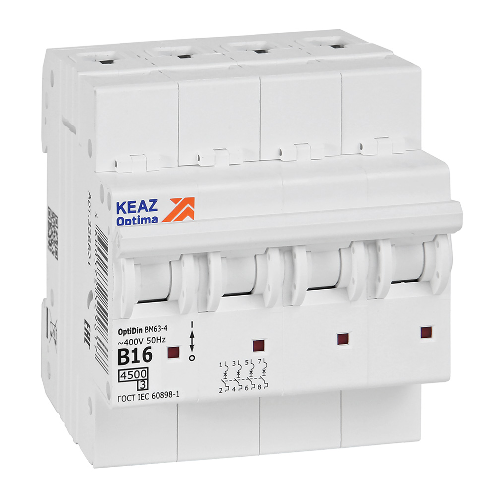 Выключатель автоматический четырехполюсный 16А B 4,5кА AC OptiDin BM63-4B16-4,5-УХЛ3